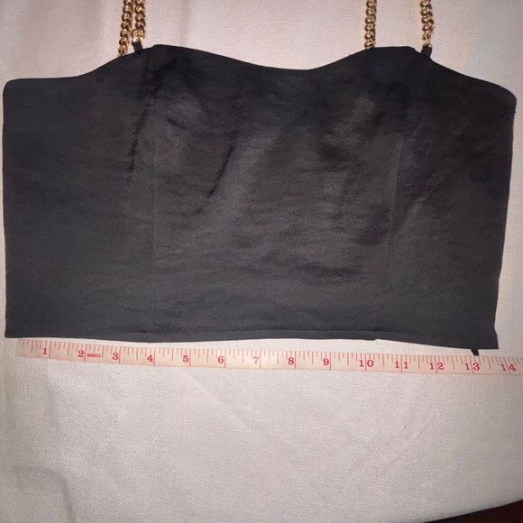 Express Black Satin Crop Top‎ with gold chain straps XL - Picture 4 of 5